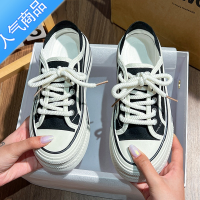 SUNTEK2023夏季新款厚底增高两穿小白鞋女百搭透气半拖学生帆布鞋女休闲