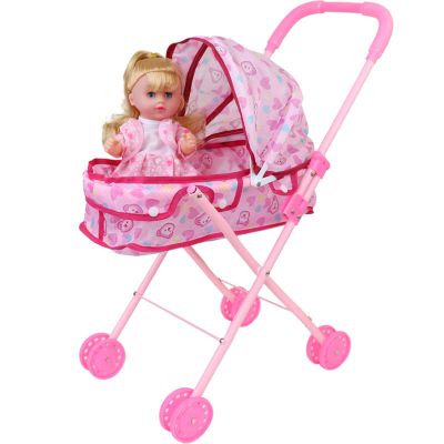 里伍过家家带洋娃娃手推小车发声婴儿宝宝仿真男女孩儿童玩具