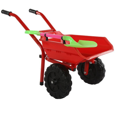 儿童沙滩宝宝玩具手推车加大加厚双轮单轮推土车小孩玩沙玩具红色双轮