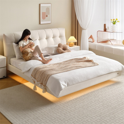 全友家居奶油风泡芙悬浮双人床主卧室猫爪布艺软包大床