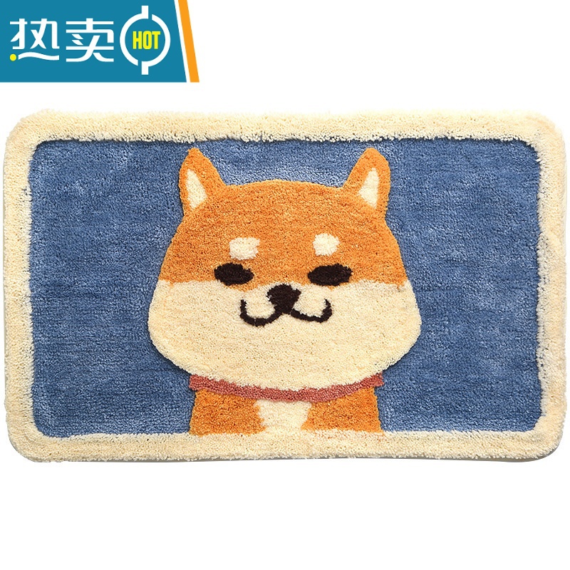 敬平卡通秋田犬植绒地毯地垫家用卧室卫生间门口浴室防滑垫吸水脚垫