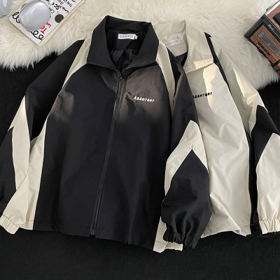 冲锋衣夹克男春秋季新款潮牌美式撞色拼接立领夹克宽松休闲外套男