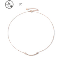 韩国简约弧形长条超闪笑脸项链女新款个性气质玫瑰金网红锁骨颈链 JiMi