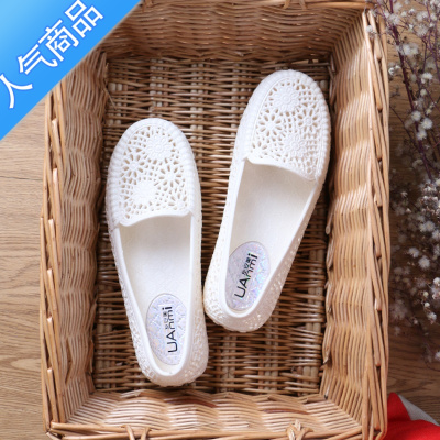 SUNTEK夏季白色塑料凉鞋女护士鞋妈妈鞋软底平底透气工作镂空包头洞洞鞋
