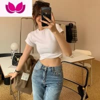 七斓billkong studio美式白色t恤女正肩短袖新款显瘦圆领打底上衣
