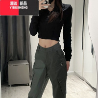 YIBUSHENGSUN11 STUDIO深灰色美式甜酷高腰直筒工装裤女设计感显瘦休闲裤