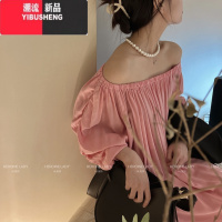 YIBUSHENG[五彩斑斓的人间理想]HL棉绸松紧圆领褶皱短袖腰带连衣裙