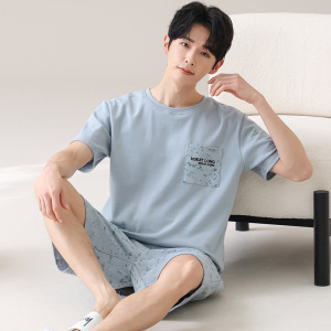 莫代尔睡衣男士夏季新款韩版短袖薄款青少年加肥加大码家居服套装