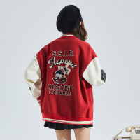 [1.5折价123元]唐狮春款上衣棒球服女春秋新款红色美式街头复古独特外套