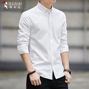 啄木鸟牛津纺长袖衬衫男2024春夏款潮流休闲衬衣男士百搭短袖寸衫