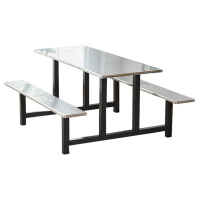 鑫升顺学校食堂不锈钢餐桌椅4人6人8人位员工饭堂连体快餐桌椅组合6人位(黑色支架款)