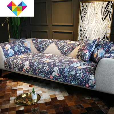 欧式轻奢沙发垫套罩子加厚布艺全包盖巾四季通用防滑沙发坐垫森林物语(斜纹)70L系列3位6件套御蓝锦