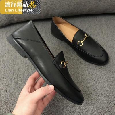 FUDALI马衔扣乐福鞋女2020春款懒人一脚蹬真皮英伦风平底鞋单鞋女知义(ZHIYI)休闲鞋