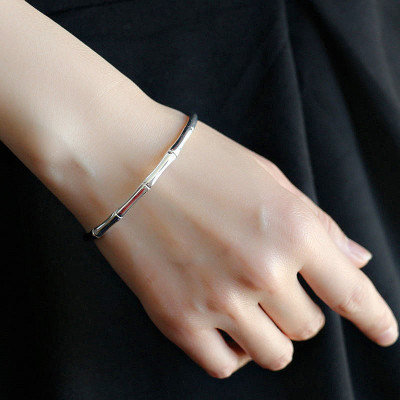 S999足银简约竹节推拉手镯女可调节小众设计轻奢礼物银饰闺蜜送礼送女朋友老婆情人节七夕生日礼物