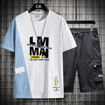 直播热售-2021年夏季新款男士休闲运动套装青少年五分袖T恤男两件套男韩版潮流运动休闲短袖套装男装娅洛尔