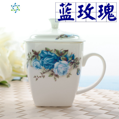 带盖陶瓷杯骨瓷水杯大容量家用杯子喝水创意咖啡杯茶杯马克杯简约三维工匠