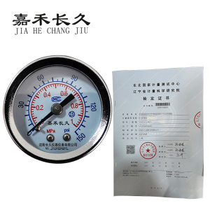 嘉禾长久 压力表轴向(带辽宁省级检定证书)Y50Z 0-1.0MPA 块