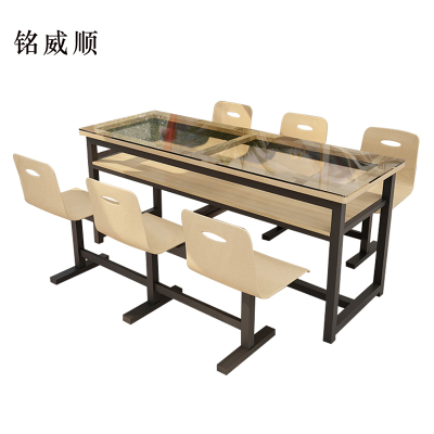 铭威顺餐桌6人学校食堂小吃店快餐桌椅饭堂钢化玻璃桌1800*600*750