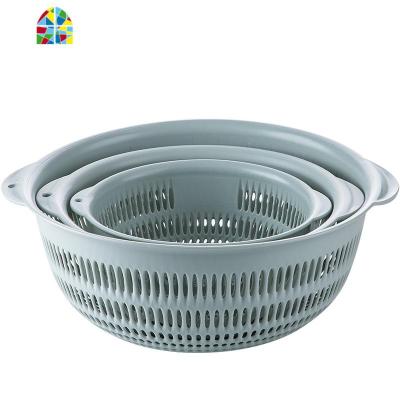 镂空洗菜篮蔬菜3件套 家用厨房塑料洗菜盆水果收纳篮 FENGHOU 粉色