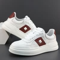 新款夏季镂空打孔透气真皮百搭厚底休闲运动鞋增高小白鞋板鞋