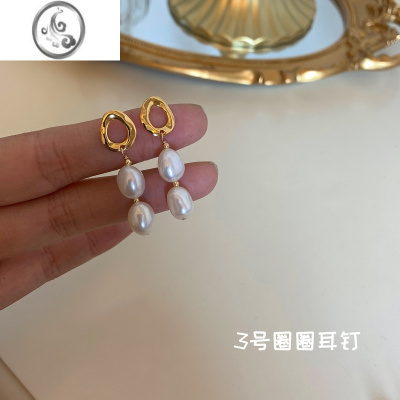 JiMi巴洛克珍珠简约冷淡风ins风耳钉复古s925银长款打结显瘦耳环