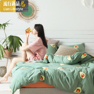 小清新棉针织棉印花天竺棉四件套ins被套床单床笠床品 三维工匠