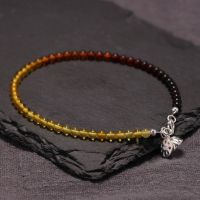 复古简约正品女天然净水豆油红渐变色彩虹琥珀脚链女纯银荷叶莲蓬送女朋友老婆情人节七夕生日礼物