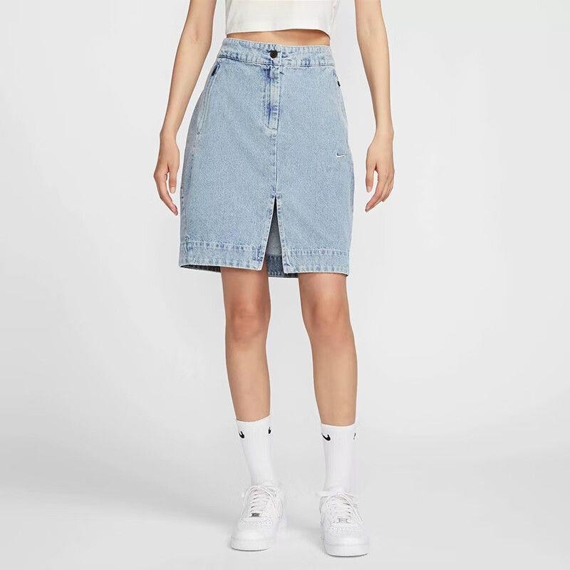 NIKE/耐克半身裙女裙 新款运动裙透气前开衩牛仔裙 HQ1472-410 C