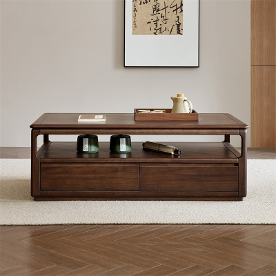 全友家居茶几现代中式客厅家具实木框架沙发边几落地抽屉储物边柜