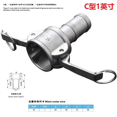 长川海比特不锈钢快速接头活接卡扣式直通气动管扳把式油管快装插接头4分-4寸 304DN25(1寸宝塔母头) C型