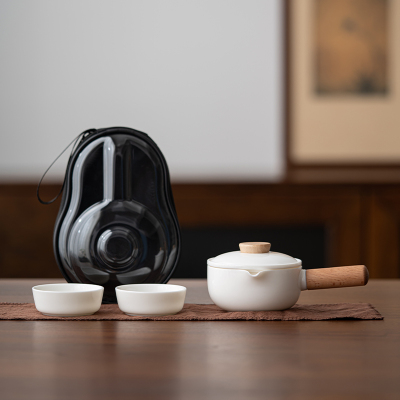 苏氏陶瓷(SUSHI CERAMICS)羊脂玉瓷木柄侧把壶快客杯便捷茶具旅行包