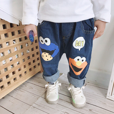 迪鲁奥（DILUAO)男女童卡通图牛仔裤春秋款长季儿童裤子韩版大裤宽松潮芝麻街(春秋款不加绒)