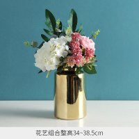 北欧简约电镀金色轻奢假花陶瓷花瓶摆件客厅家居餐桌插花摆设 三维工匠 软装组合花艺套餐7