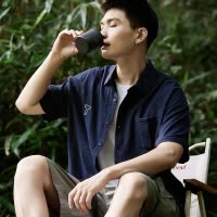 [8.5折价93.4元叠加优惠券]唐狮夏季新款泡泡纱短袖衬衫男日系休闲字母上衣宽松复古外套
