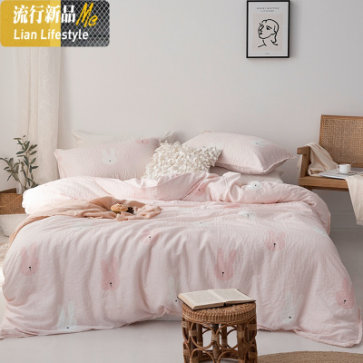 ins卡通风棉四件套棉双层纱布被套儿童三件套彩虹床品 三维工匠