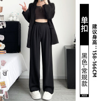 灰色西装裤女夏季薄款2025新款高级感垂感直筒宽松冰丝雪纺阔腿裤