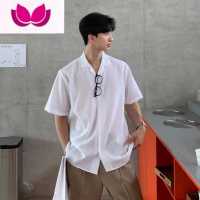 七斓短袖衬衫男韩系冰丝古巴领痞帅气高级感衬衣夏季薄款垂感百搭上衣