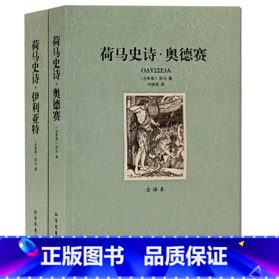 [正版]2册 荷马史诗 伊利亚特 奥德赛 荷马史诗 全译本 无删节 完整中文版 荷马史诗(共2册全译本)/世界文学名著