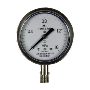 上自仪不锈钢/隔膜压力表Y-100BF 接口M20×1.5 量程0-1.6Mpa 带三色环