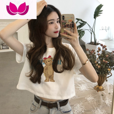 七斓小熊卡通印花上衣夏时尚洋气显瘦高腰露脐百搭短款t恤女宽松ins潮