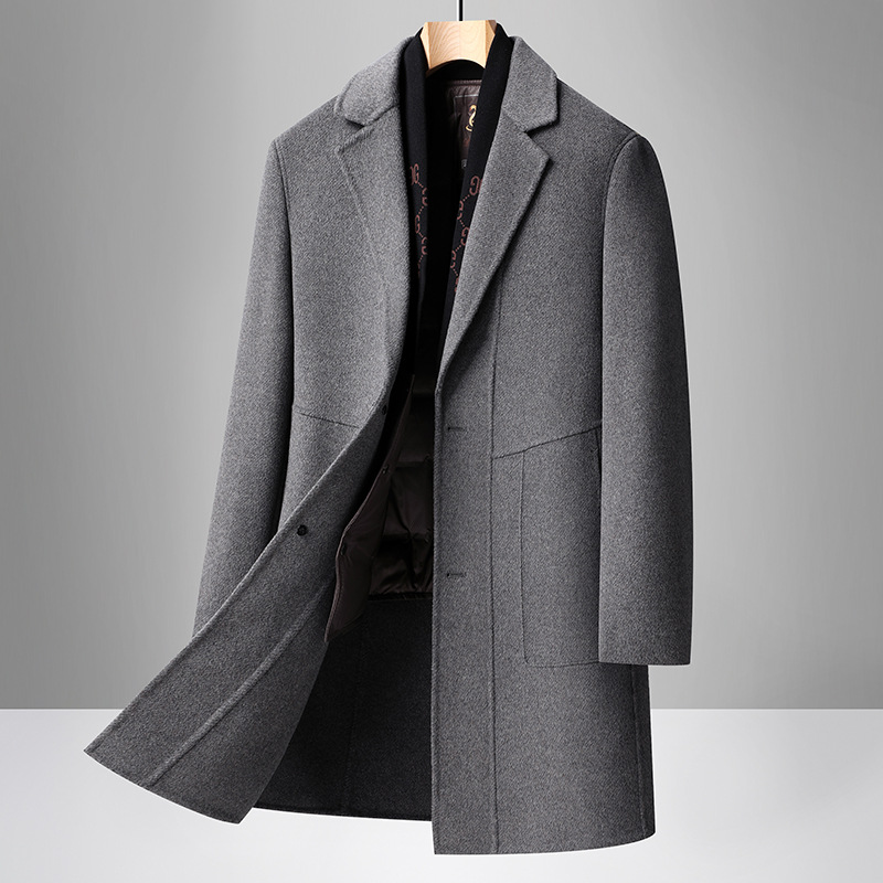 双面呢羊毛大衣拆卸羽绒内胆冬季中长款男士商务休闲羊毛妮子外套