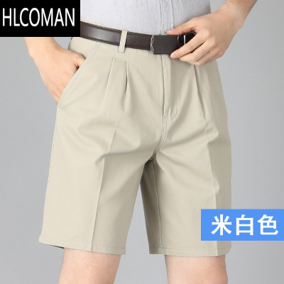 HLCOMAN男士西装短裤男外穿中老年五分裤高腰双褶宽松休闲爸爸大裤衩