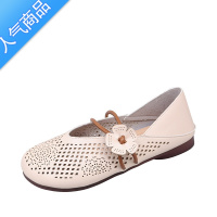 SUNTEK2023夏季新款浅口镂空透气单鞋女复古软底凉鞋一脚蹬舒适平底女鞋