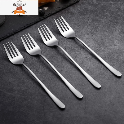 不锈钢勺子家用韩式汤匙长柄儿童大号调羹创意可爱吃饭小汤勺铁勺 敬平 加厚不锈钢叉4只装.