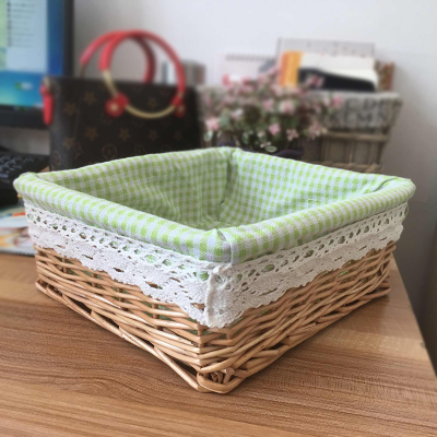 美帮汇柳编藤编化妆品收纳盒家居收纳柳编三色里布收纳篮柳编筐