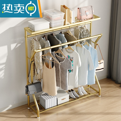 敬平衣架卧室落地晾衣架家用挂衣杆阳台收纳箱盒晾晒衣架被子收纳器 [加粗]长80高160 纳米金 带顶板 高质量