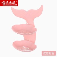 肥皂盒卫生间免打孔沥水创意个性吸盘浴室置物架壁挂式双层肥皂架 三维工匠 灰色[金鱼双层肥皂盒]