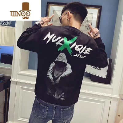 YANXU卫衣男士2023新款百搭帅气上衣潮牌ins圆领潮流长袖T恤