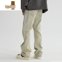 YANXU黄泥染微喇牛仔裤男阔腿宽松直筒复古水洗美式高街vibe裤子