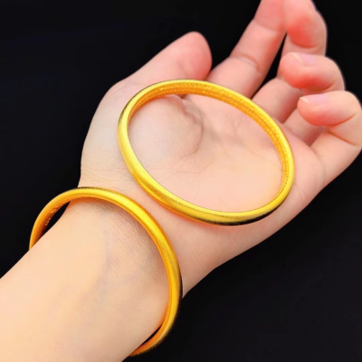 仿真越南沙金手镯女实心古法心经传承镯子 24k色镀金仿金婚庆首饰送女朋友老婆情人节七夕生日礼物